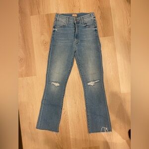 MOTHER Light Blue Distressed Straight Leg Jeans size 28